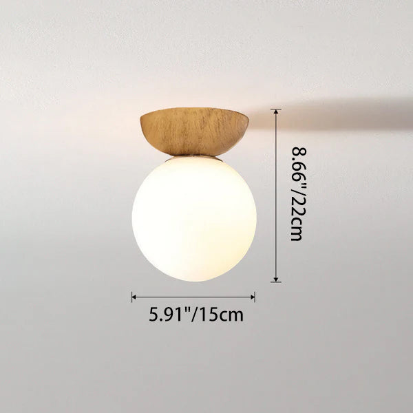 Glass Orb Ceiling Light, Iron, G9, Semi-Flush or Pendant, Wood or Walnut