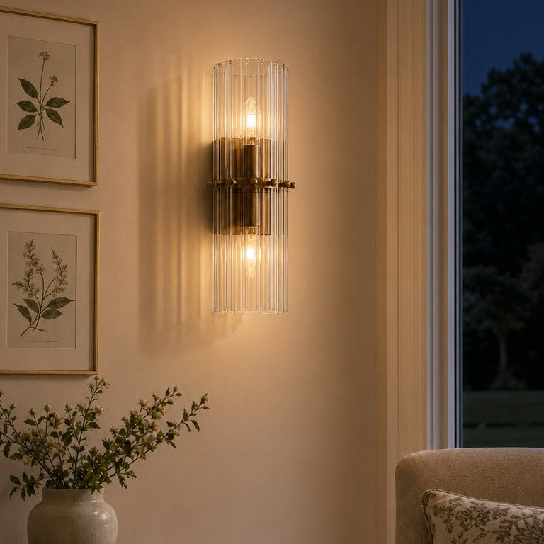 Crystal Up Down Tube Wall Sconce, 1 or 2 Head