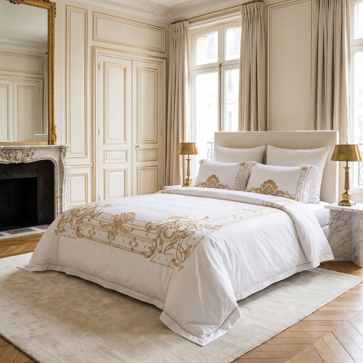 Ivy Gold Forest Duvet Cover Set, White and Gold