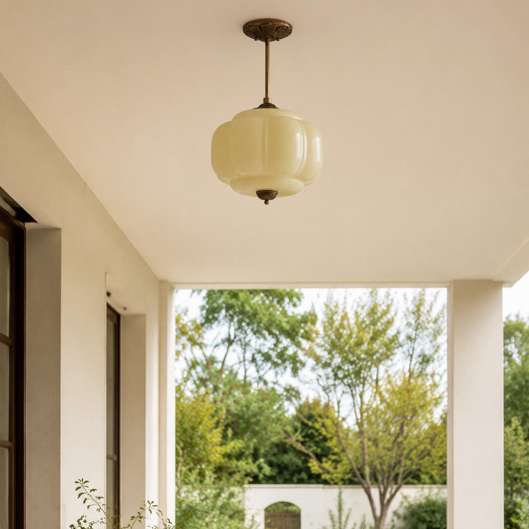 Scallop Milk Glass Pumpkin Pendant, Semi-Flush