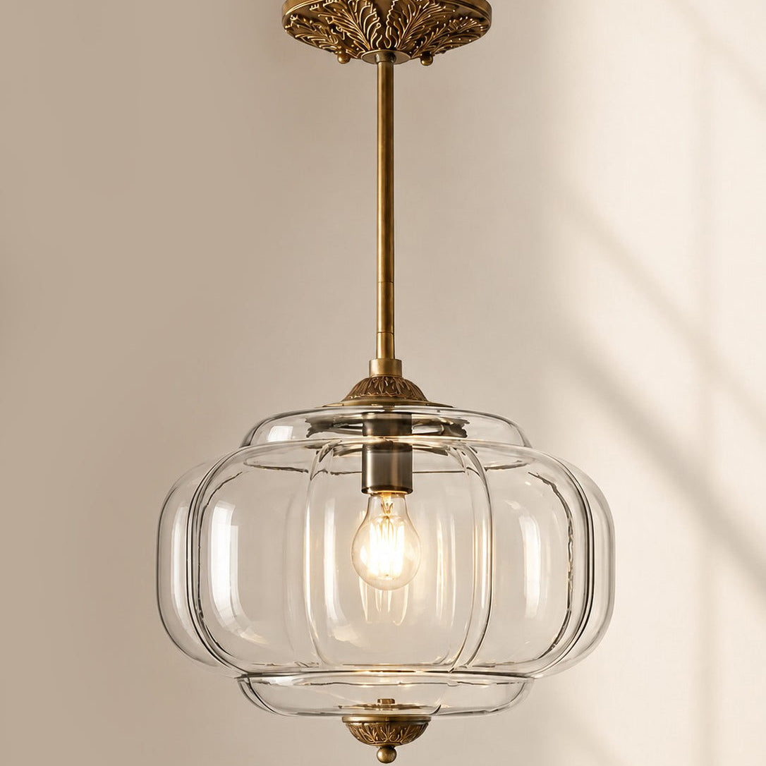 Scallop Milk Glass Pumpkin Pendant, Semi-Flush