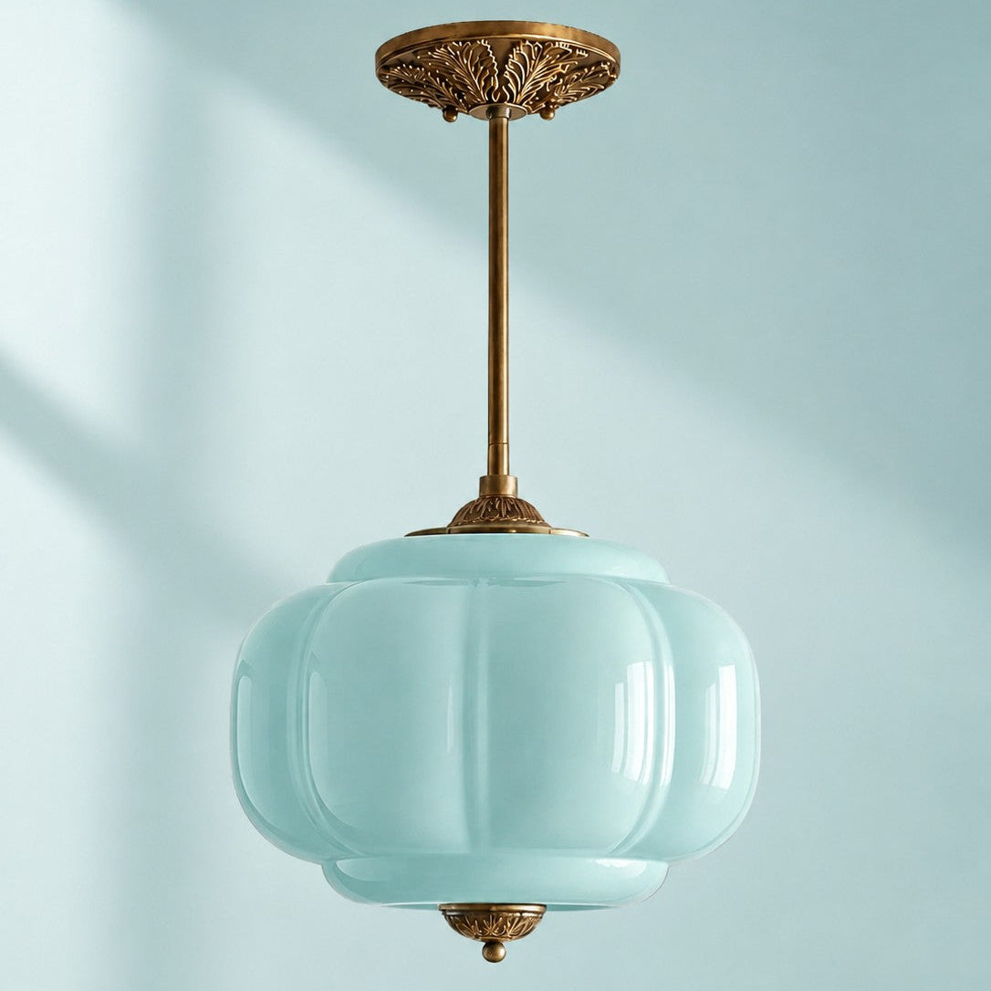 Scallop Milk Glass Pumpkin Pendant, Semi-Flush