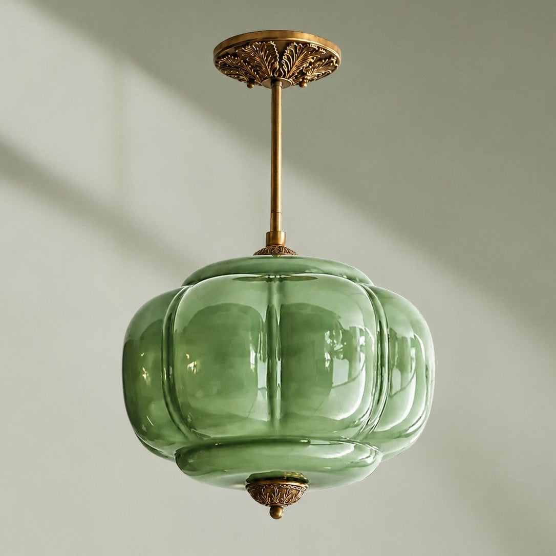 Scallop Milk Glass Pumpkin Pendant, Semi-Flush