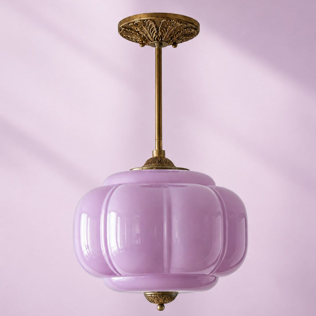 Scallop Milk Glass Pumpkin Pendant, Semi-Flush