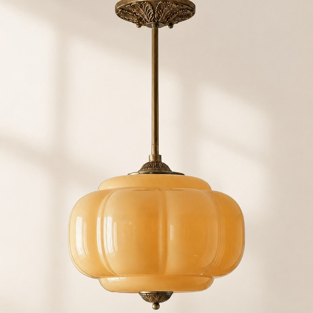 Scallop Milk Glass Pumpkin Pendant, Semi-Flush