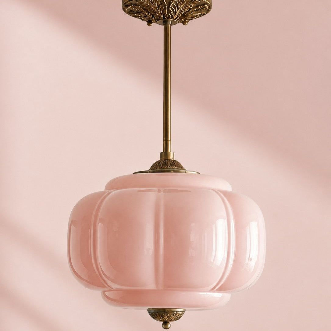 Scallop Milk Glass Pumpkin Pendant, Semi-Flush