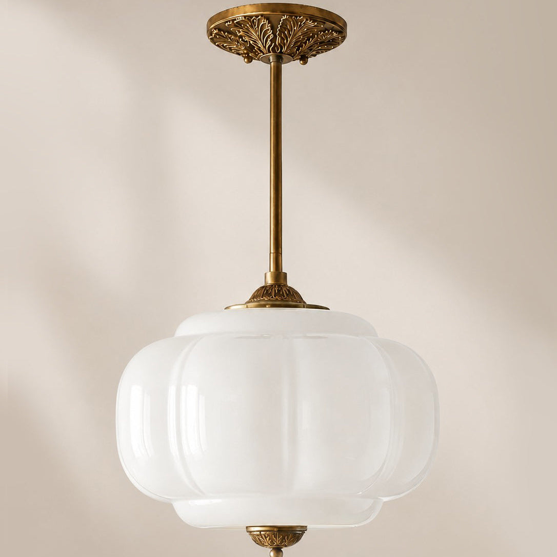 Scallop Milk Glass Pumpkin Pendant, Semi-Flush