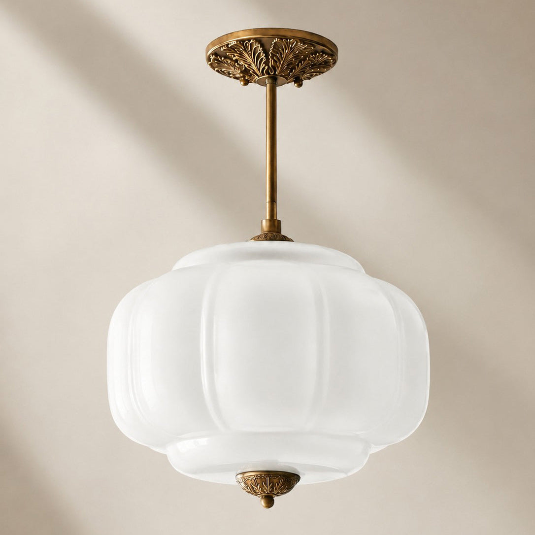 Scallop Milk Glass Pumpkin Pendant, Semi-Flush