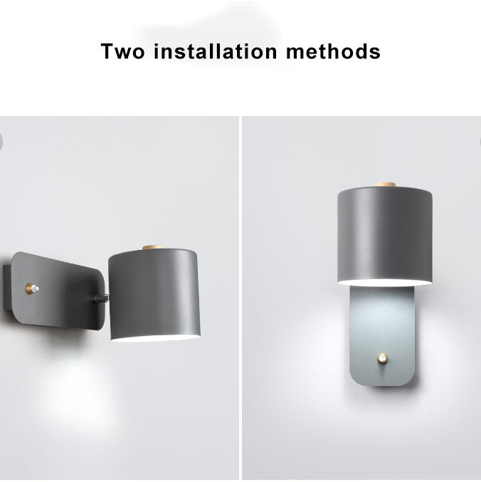 Cylinder Rotatable Wall Sconce, Metal, E26, White Green or Gray, 100-240V