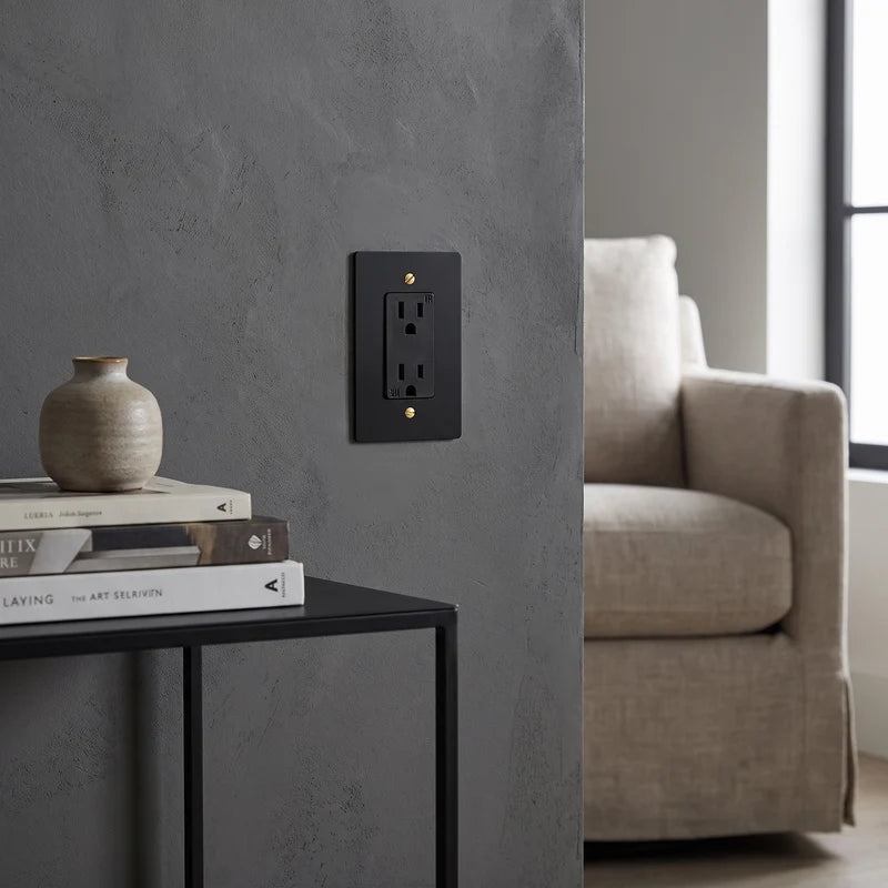 Duplex Wall Outlet, 15A, Solid Brass Panel, UL Listed
