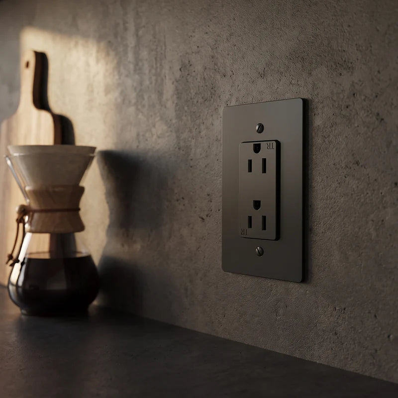 Duplex Wall Outlet, 15A, Solid Brass Panel, UL Listed