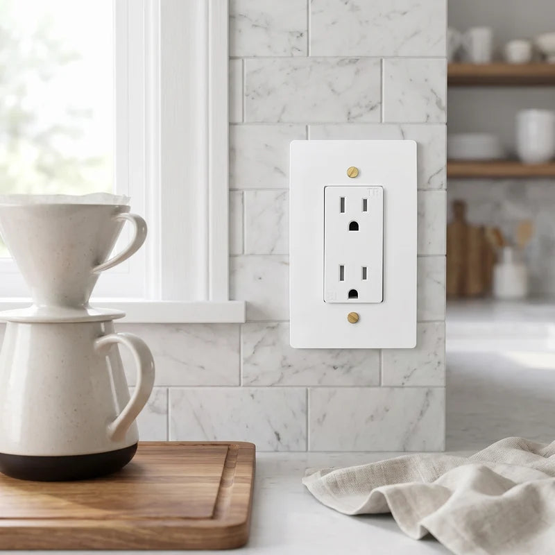 Duplex Wall Outlet, 15A, Solid Brass Panel, UL Listed