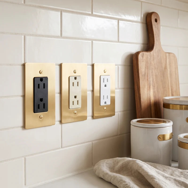 Duplex Wall Outlet, 15A, Solid Brass Panel, UL Listed