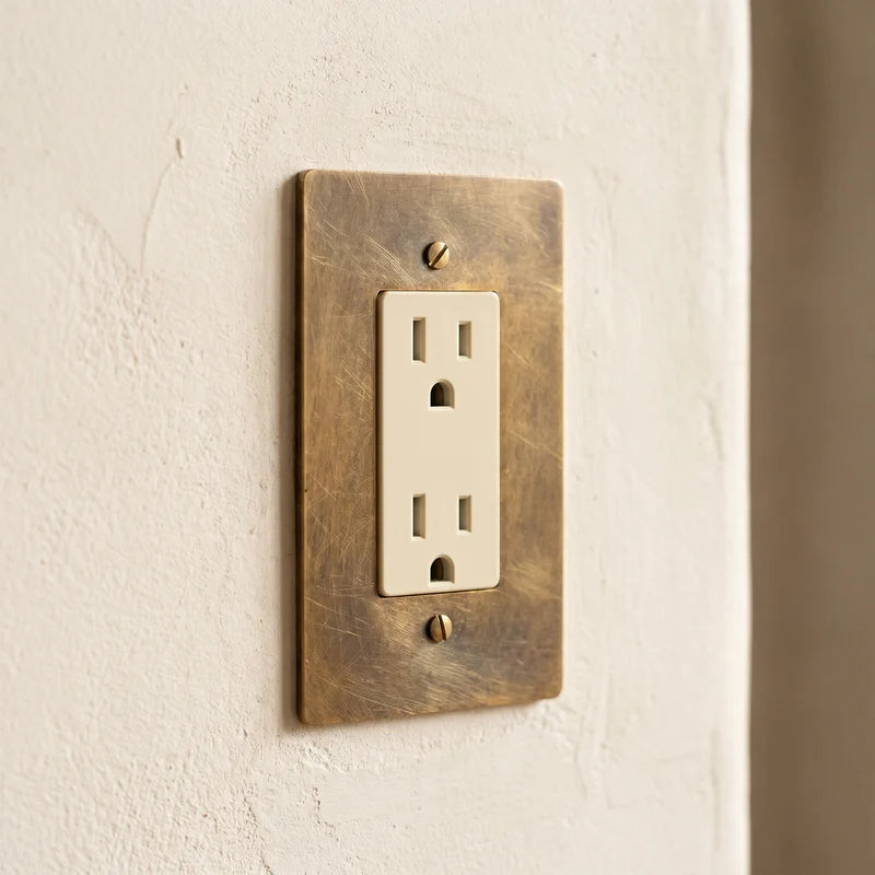 Duplex Wall Outlet, 15A, Solid Brass Panel, UL Listed
