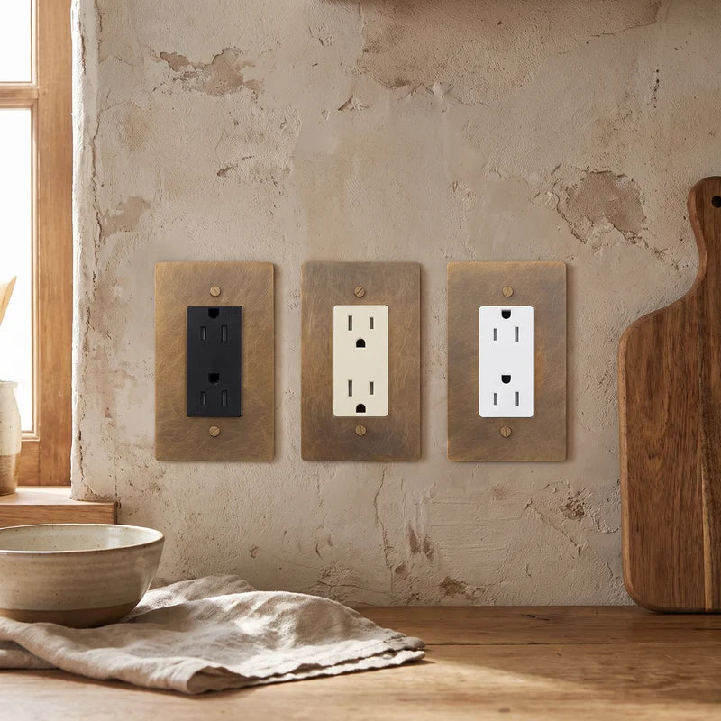 Duplex Wall Outlet, 15A, Solid Brass Panel, UL Listed