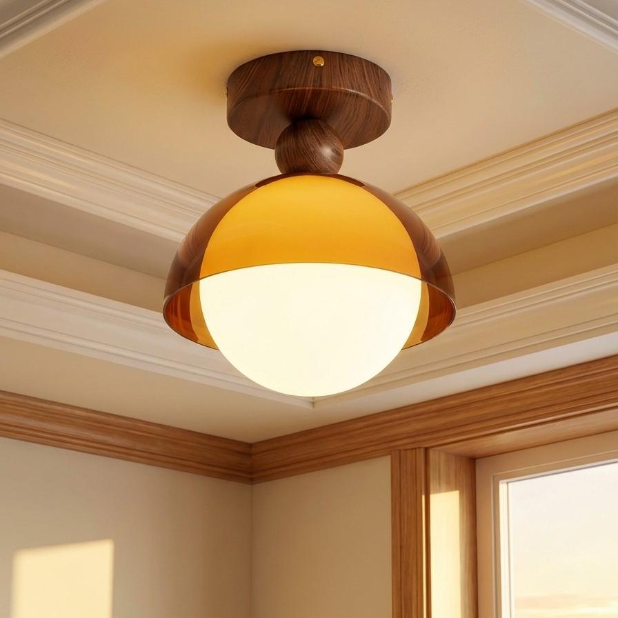 Afterglow Amber Dome Ceiling Light, Walnut