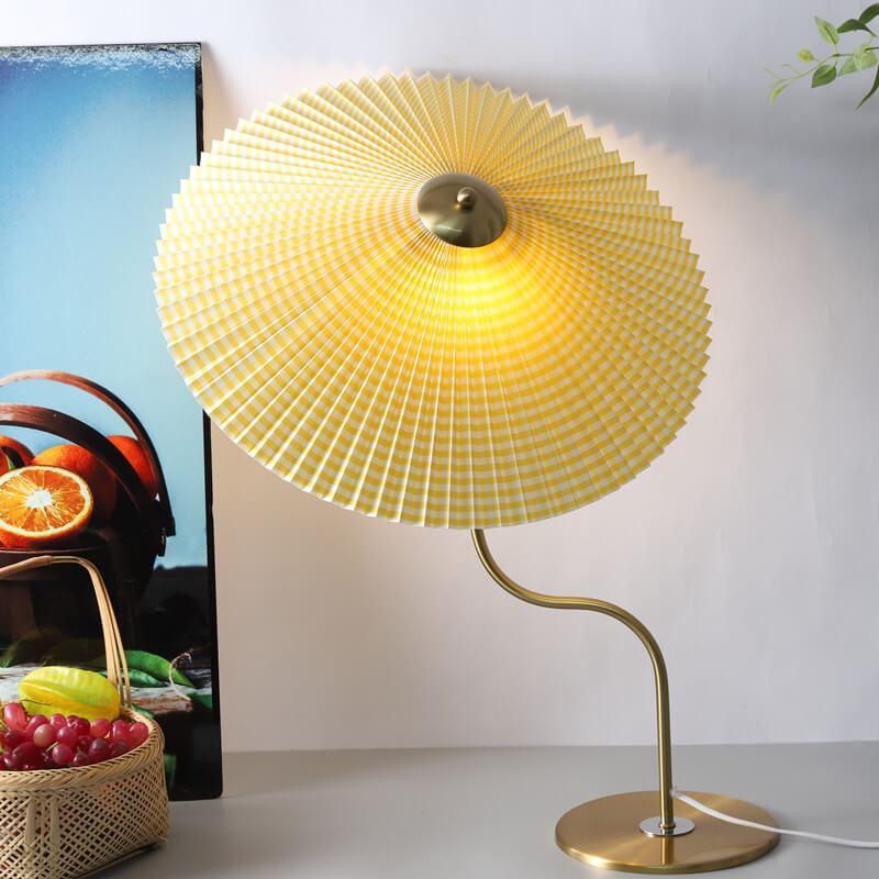 Retro Pleated Umbrella Table Lamp, Fabric Shade, Five Colors