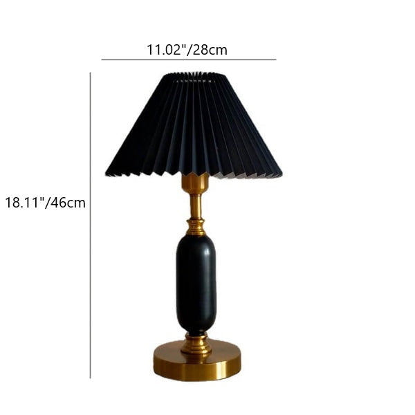 Retro Pleated Shade Column Table Lamp, E12, Six Color Combos, Plug-In
