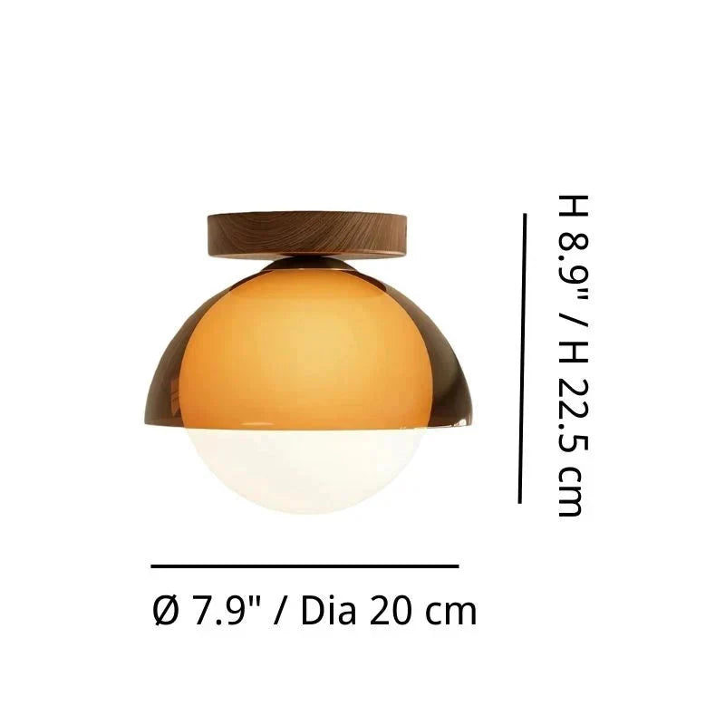 Afterglow Amber Dome Ceiling Light, Walnut