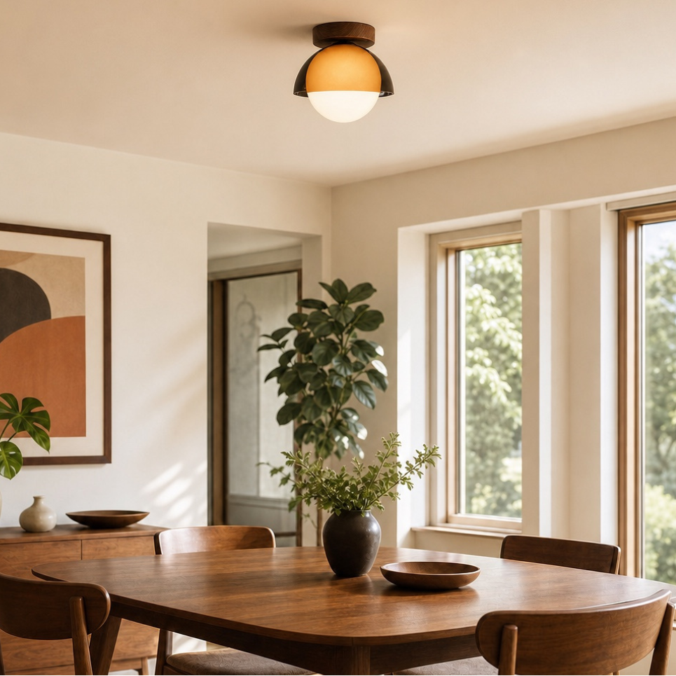Afterglow Amber Dome Ceiling Light, Walnut