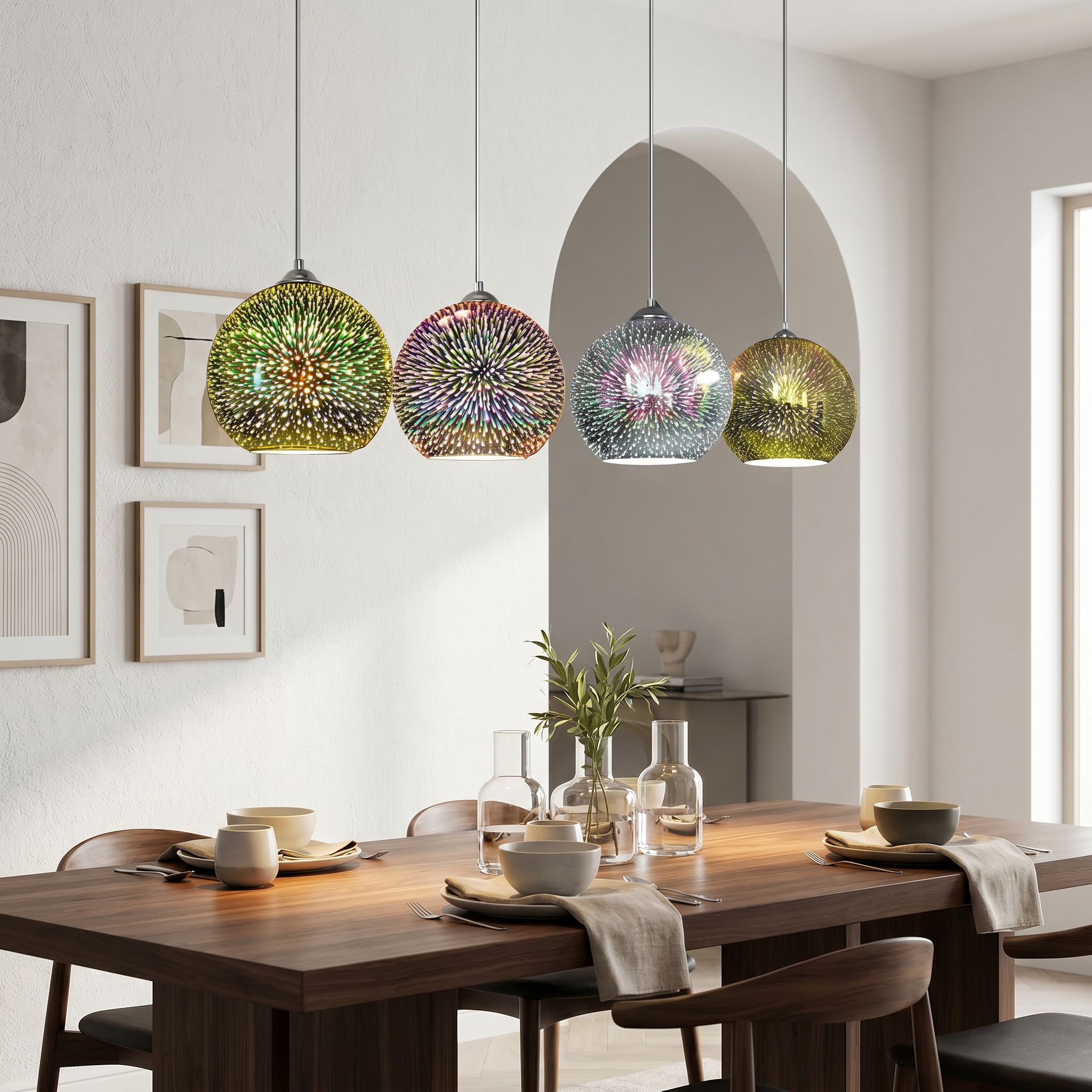 3D Fireworks Glass Dome Pendant, E26, Bronze Silver or Gold