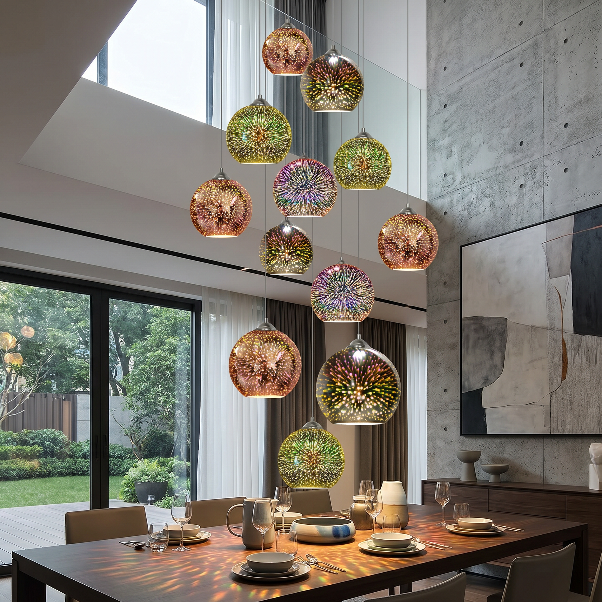 3D Fireworks Glass Dome Pendant, E26, Bronze Silver or Gold
