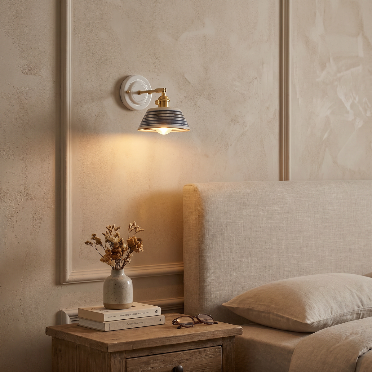 Porcelain Indigo Wall Lamp, Hand-Glazed Ceramic