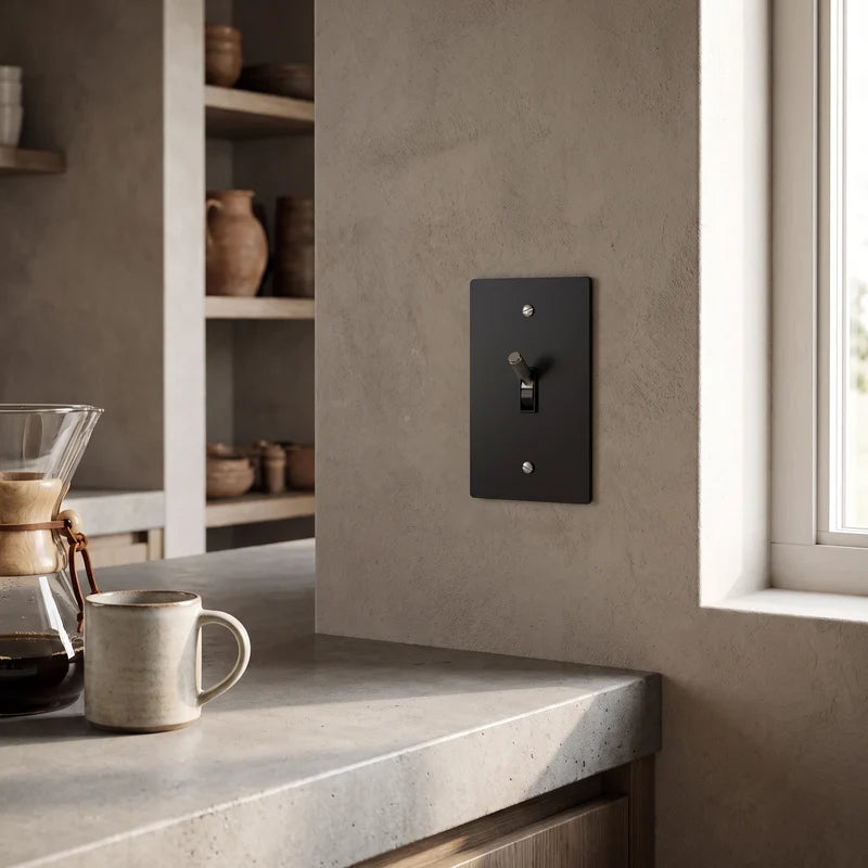 Toggle Light Switch, Cross Knurled Lever, Solid Brass Panel