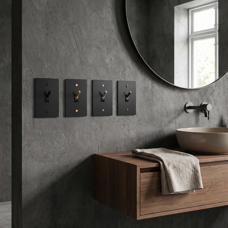Toggle Light Switch, Cross Knurled Lever, Solid Brass Panel