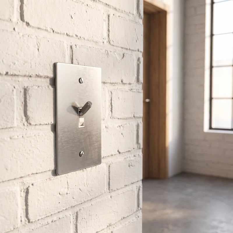 Toggle Light Switch, Cross Knurled Lever, Solid Brass Panel