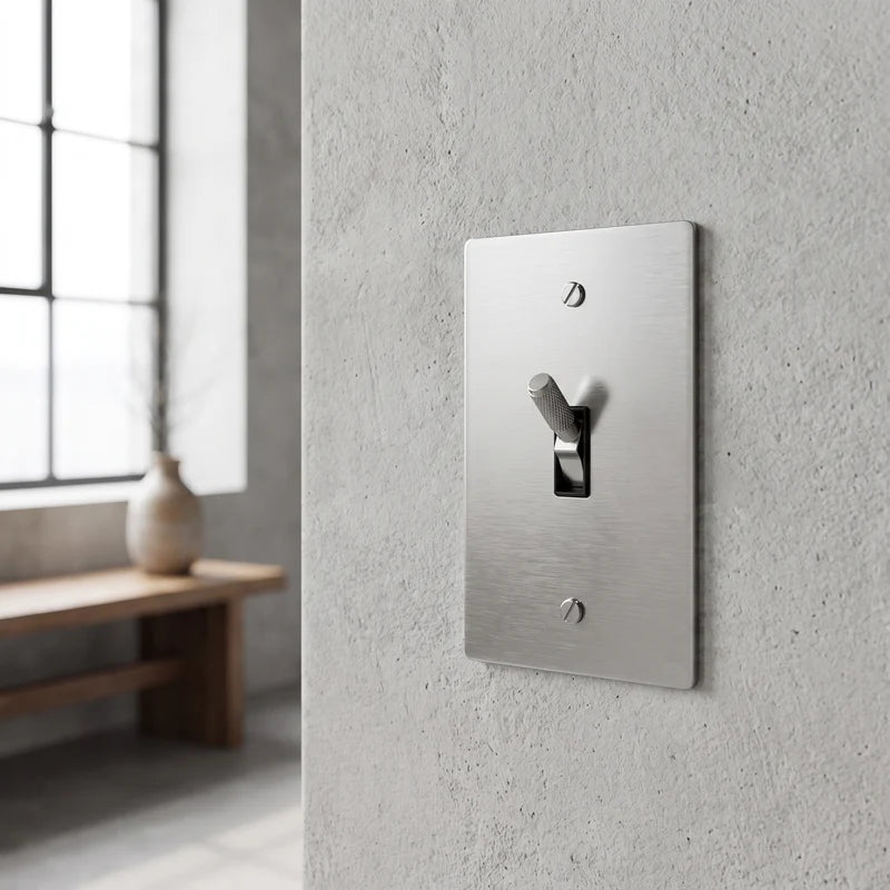 Toggle Light Switch, Cross Knurled Lever, Solid Brass Panel