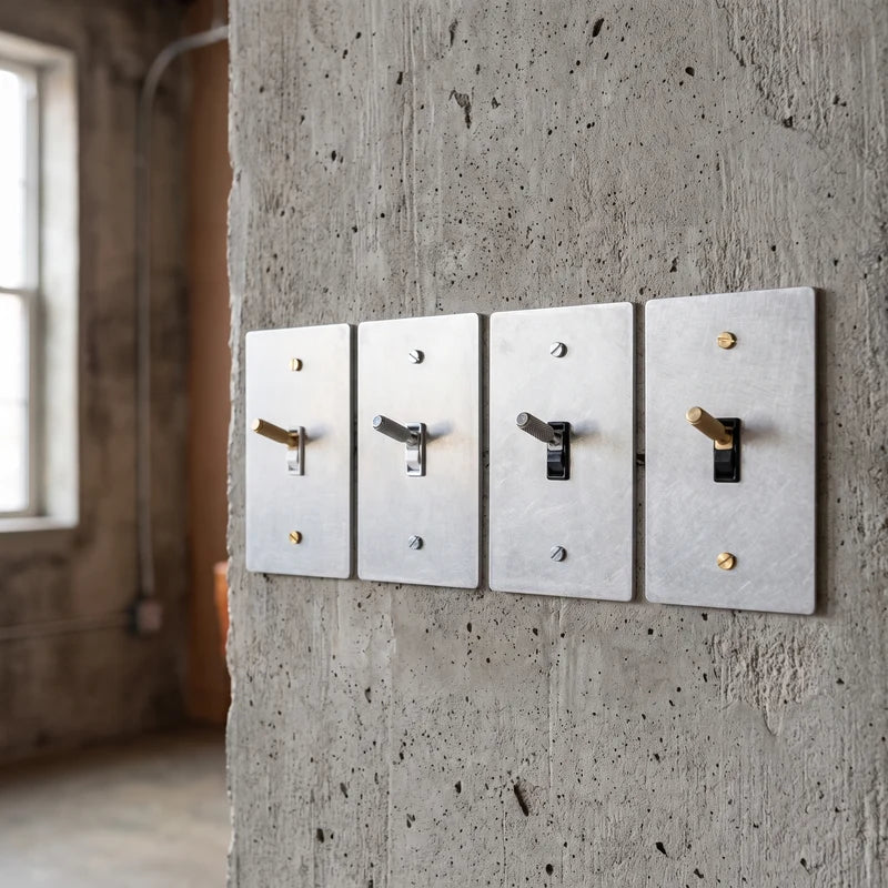 Toggle Light Switch, Cross Knurled Lever, Solid Brass Panel