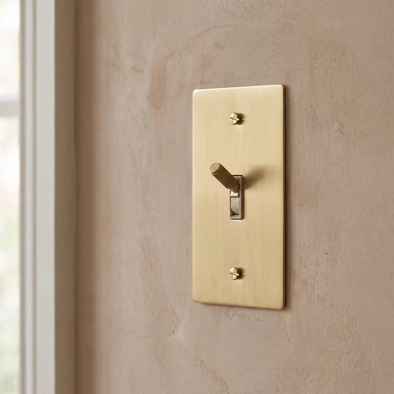 Toggle Light Switch, Cross Knurled Lever, Solid Brass Panel