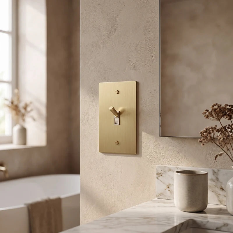 Toggle Light Switch, Cross Knurled Lever, Solid Brass Panel