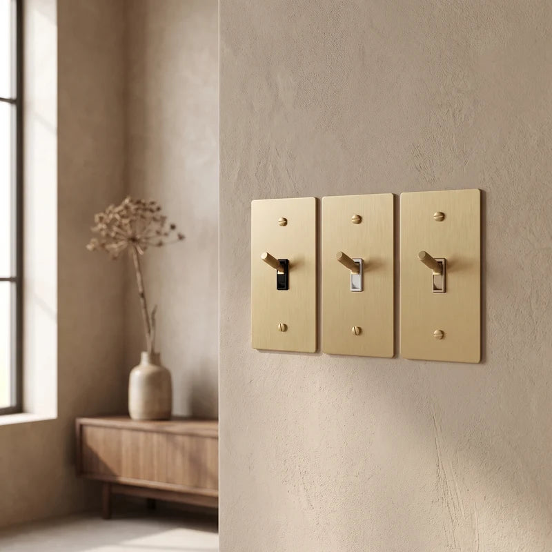 Toggle Light Switch, Cross Knurled Lever, Solid Brass Panel