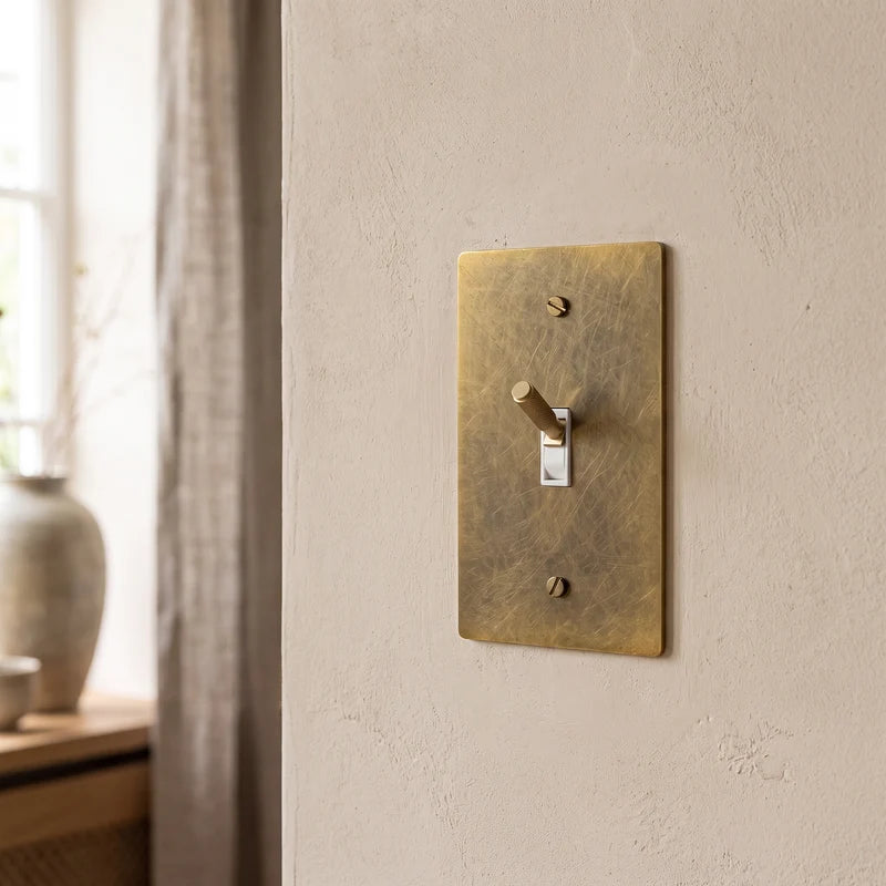 Toggle Light Switch, Cross Knurled Lever, Solid Brass Panel