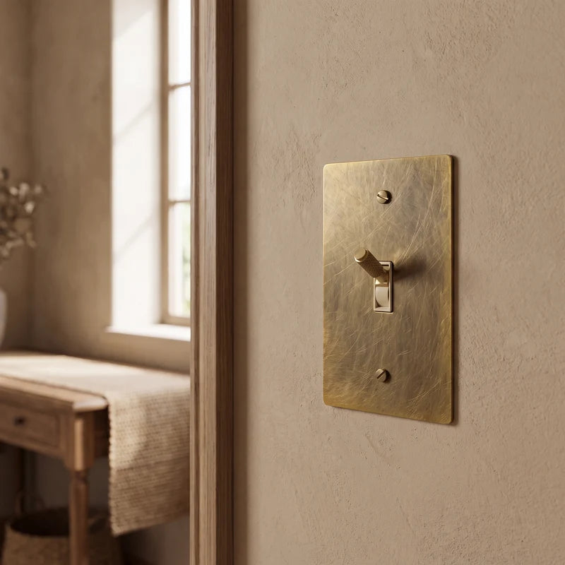 Toggle Light Switch, Cross Knurled Lever, Solid Brass Panel