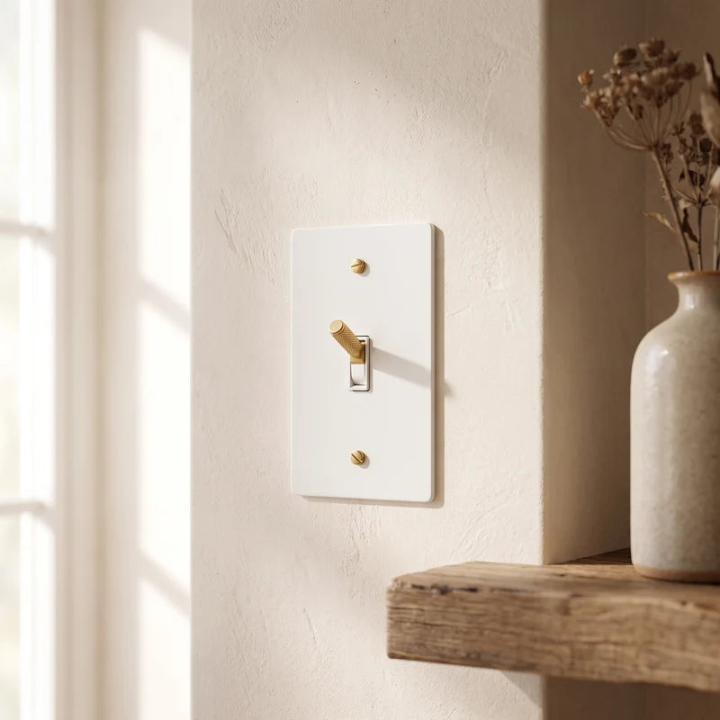 Toggle Light Switch, Cross Knurled Lever, Solid Brass Panel