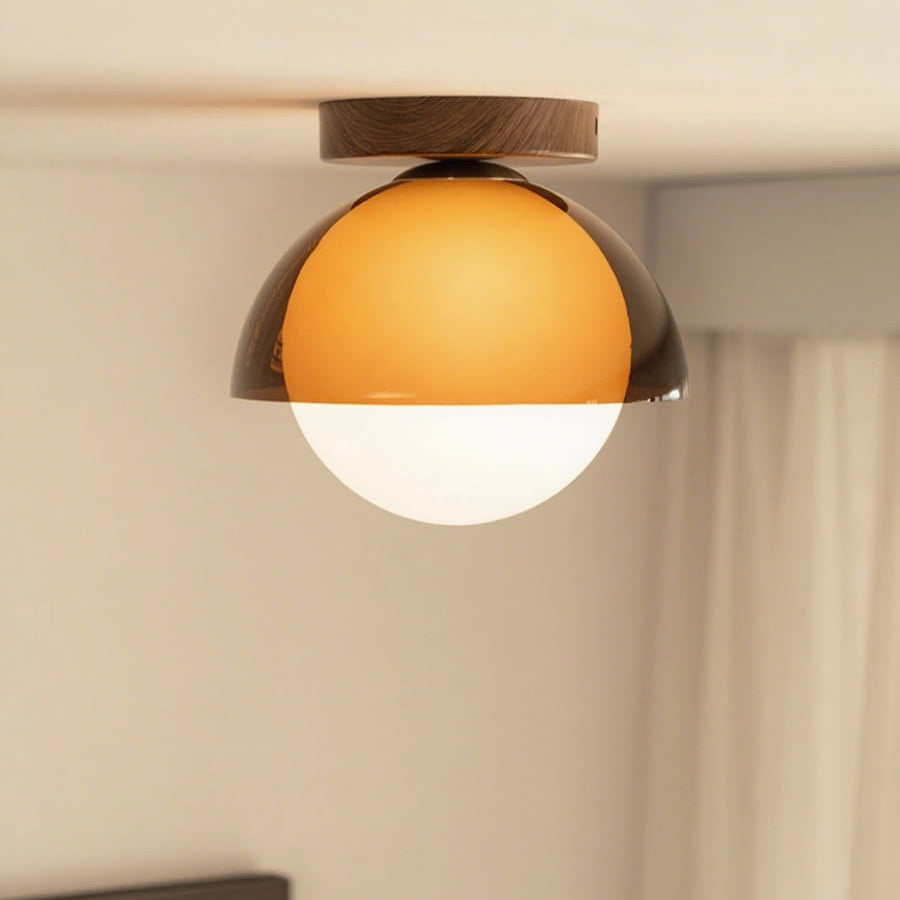 Afterglow Amber Dome Ceiling Light, Walnut