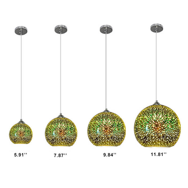 3D Fireworks Glass Dome Pendant, E26, Bronze Silver or Gold