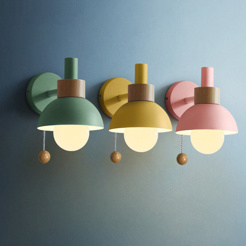 Nordic Globe Wall Sconce, Iron and Glass, E26, Five Colors, Pull-Chain