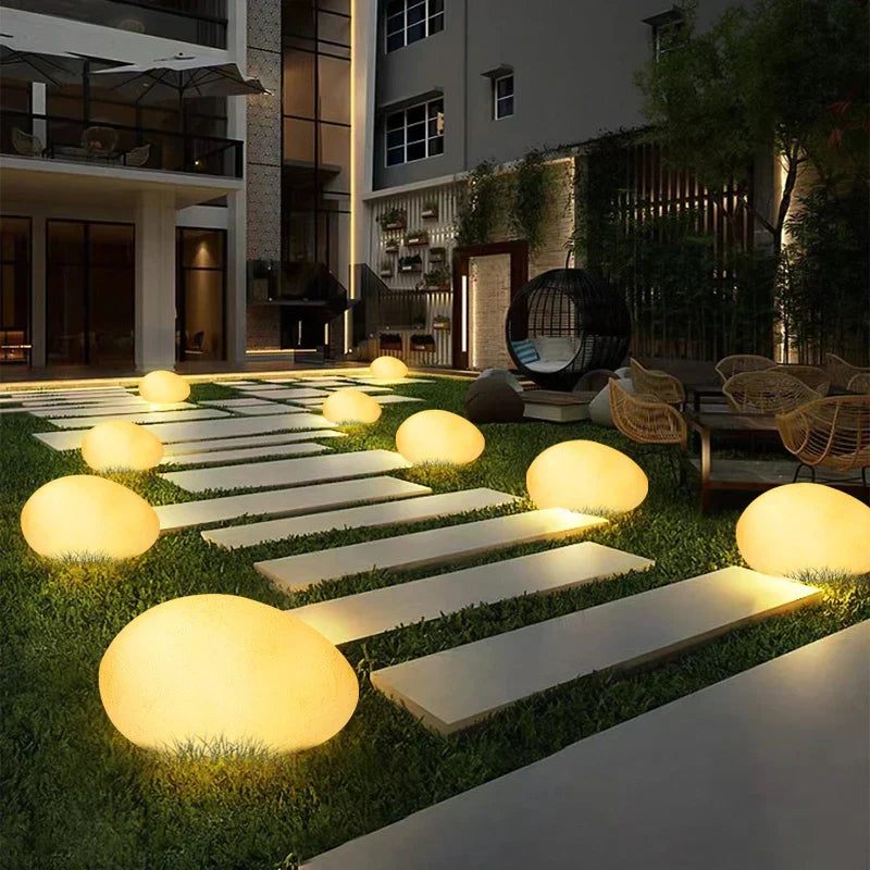 Cobblestone Garden Light, 16-Color LED, Remote Control, USB-C or Solar