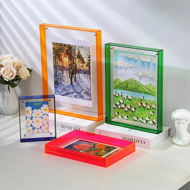 Acrylic Picture Frame, Vibrant Coloured Edge, Seven Sizes, Photo and Art