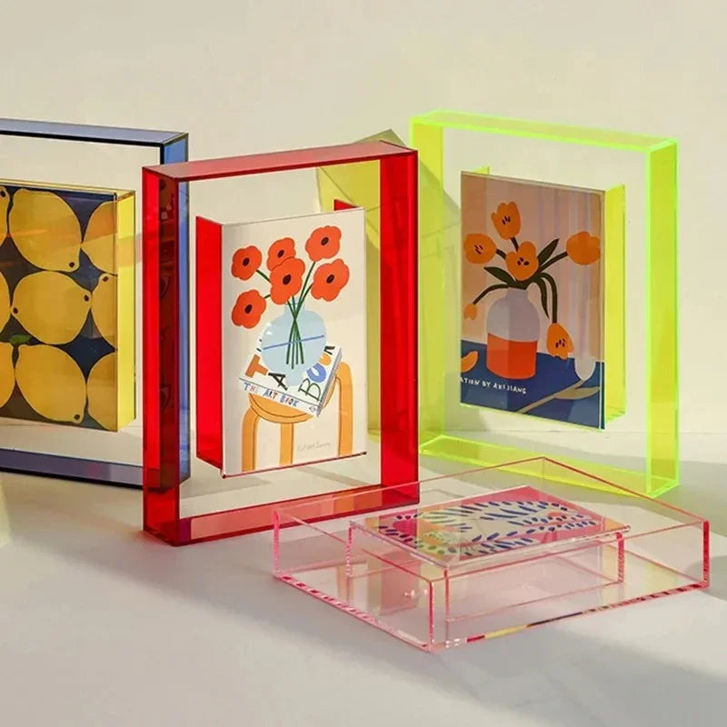 Acrylic Picture Frame, Vibrant Coloured Edge, Seven Sizes, Photo and Art