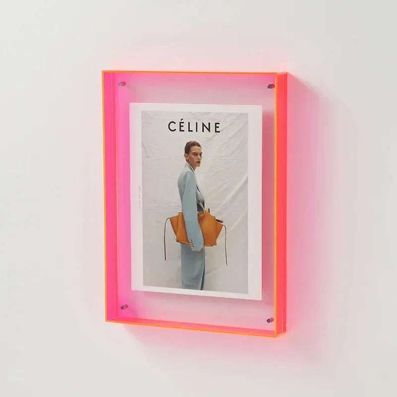 Acrylic Picture Frame, Vibrant Coloured Edge, Seven Sizes, Photo and Art