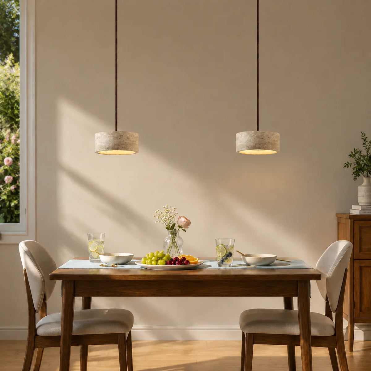 Sabine Travertine Cream Pendant Light, Handcrafted