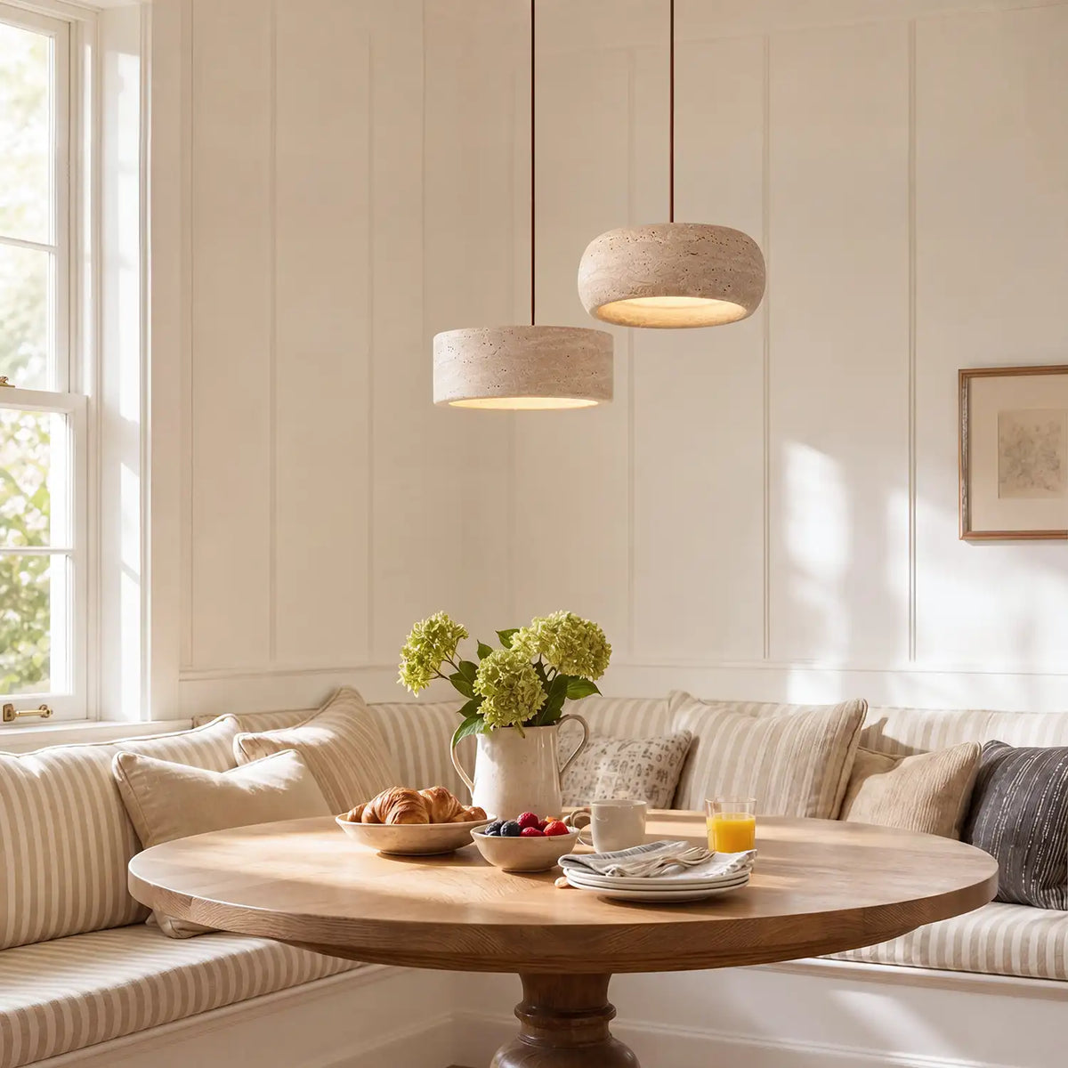 Sabine Travertine Cream Pendant Light, Handcrafted
