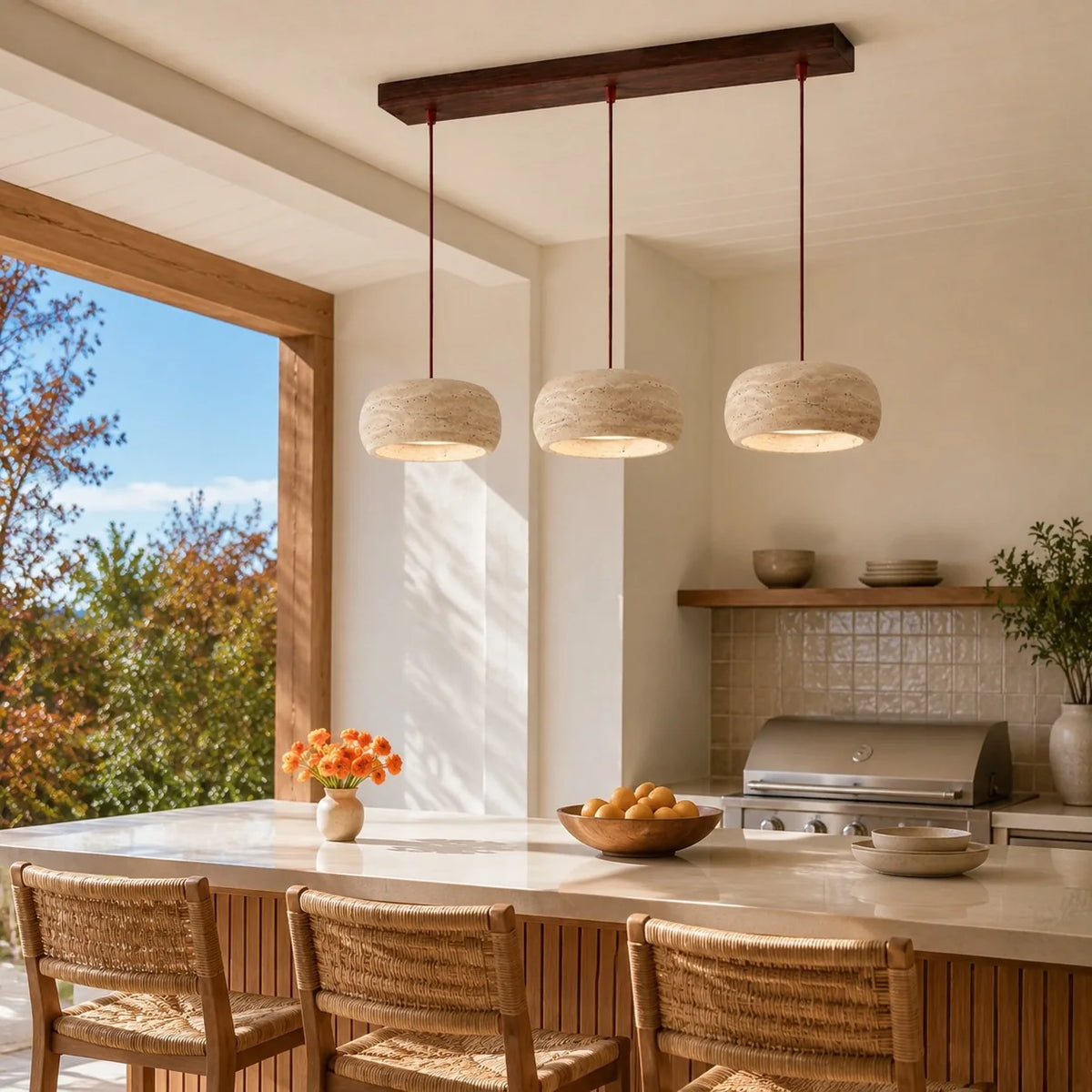 Sabine Travertine Cream Pendant Light, Handcrafted