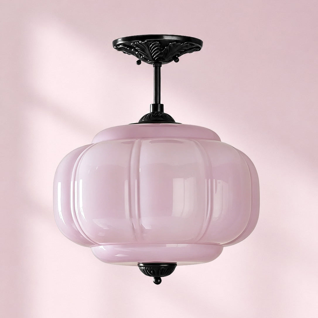 Scallop Milk Glass Pumpkin Pendant, Semi-Flush