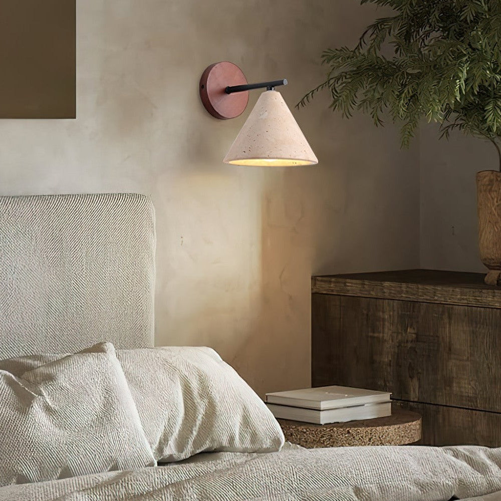 Tapered Travertine Cone Wall Sconce, Dimmable
